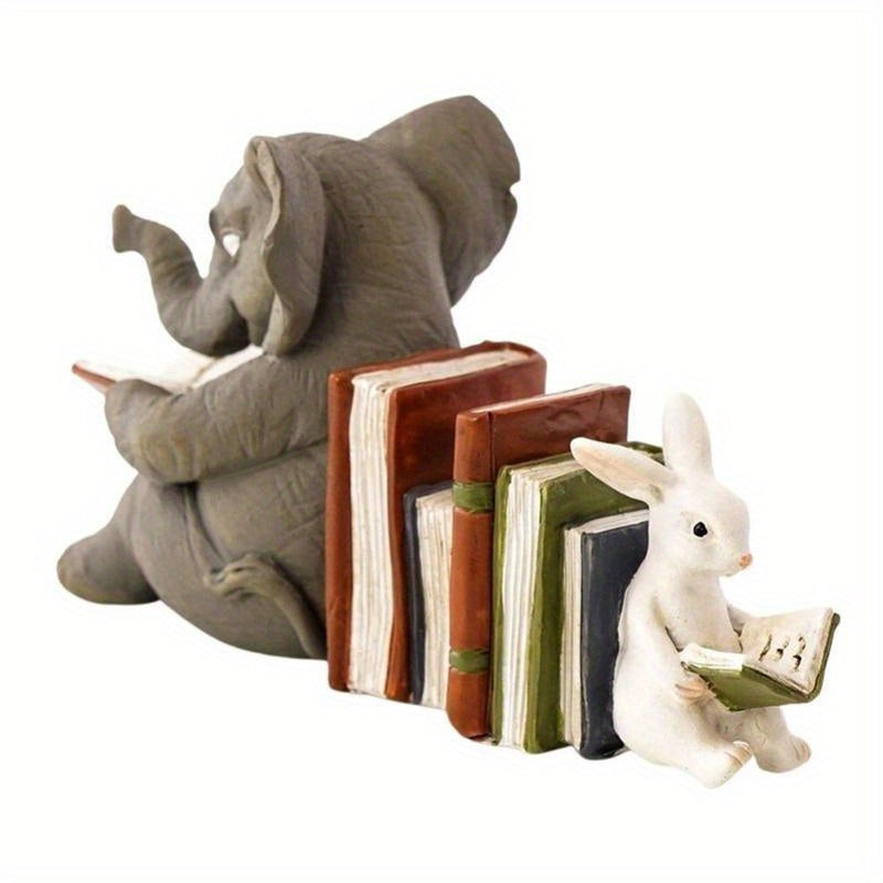 Charming - Playful Elephant and Rabbit Resin Bookends
