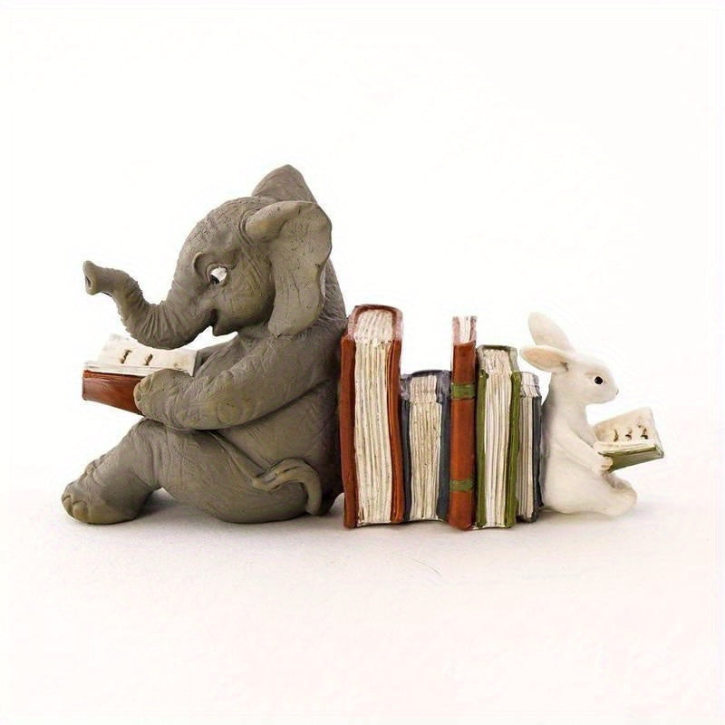 Charming - Playful Elephant and Rabbit Resin Bookends