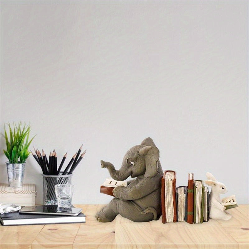 Charming - Playful Elephant and Rabbit Resin Bookends