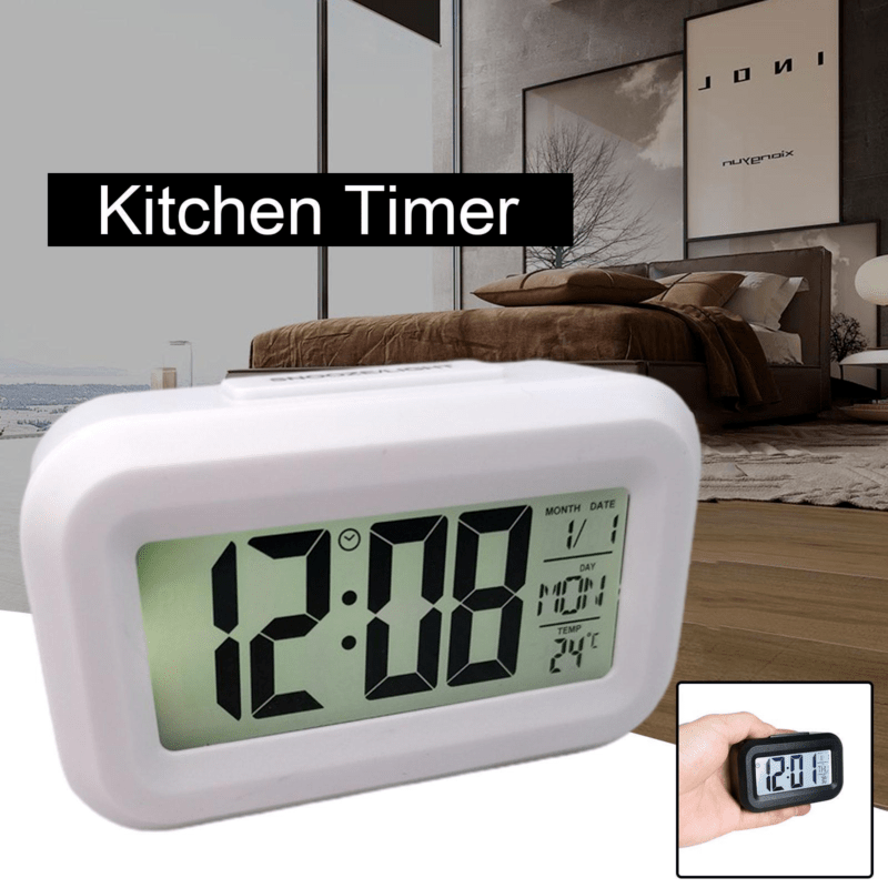 SmartAlarm Clock - Compact LCD Alarm Clock with Music Alarm and Temperature