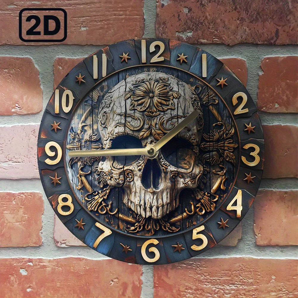 SkullTime Clock - Horloge Murale Moderne en Aluminium Tête de Mort