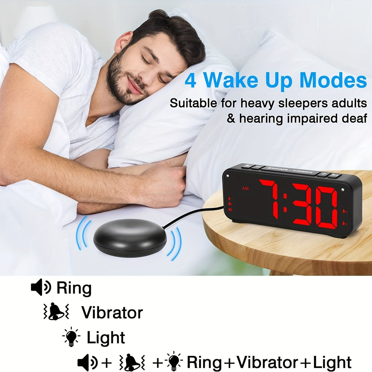 LoudClock - Powerful Vibrating Alarm Clock with LED Display