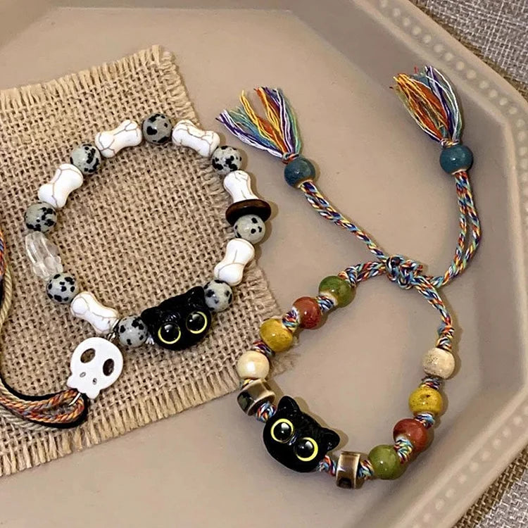 Selina - Bracelet chats et crânes style bohème