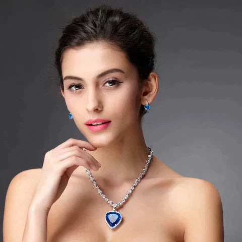 Collier Cœur Cristal Bleu - Zirconia 57 cm Scintillant