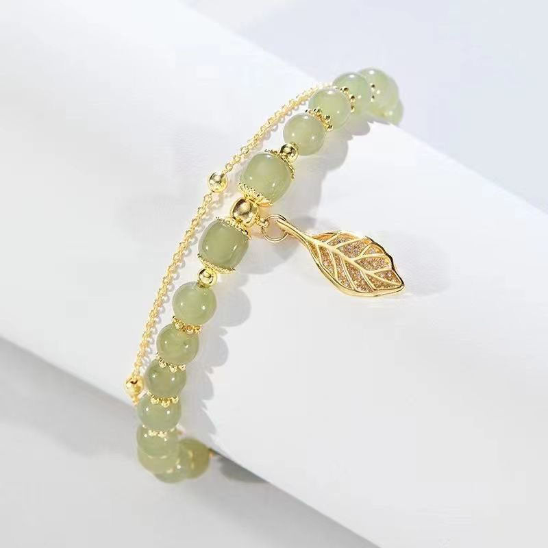 Bracelet feuille de jade doré 18K réglable, équilibre