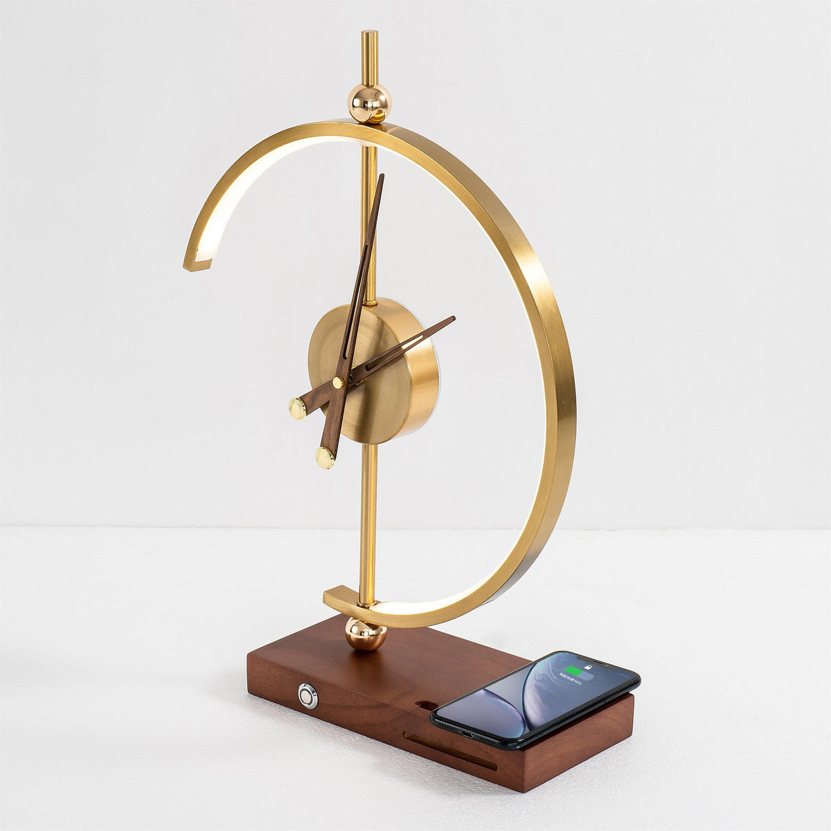 Wyntor - Gold Table Lamp with Wireless Charging and Clock