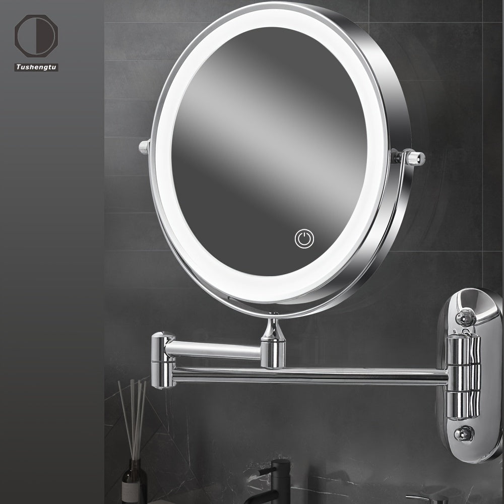 GlamGlow - LED Wall Mirror with Magnifying Lens and USB Charging