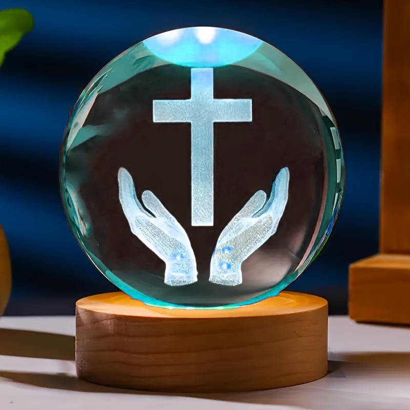 CrystalGlow Lamp - Elegant 3D Engraved Crystal Night Light