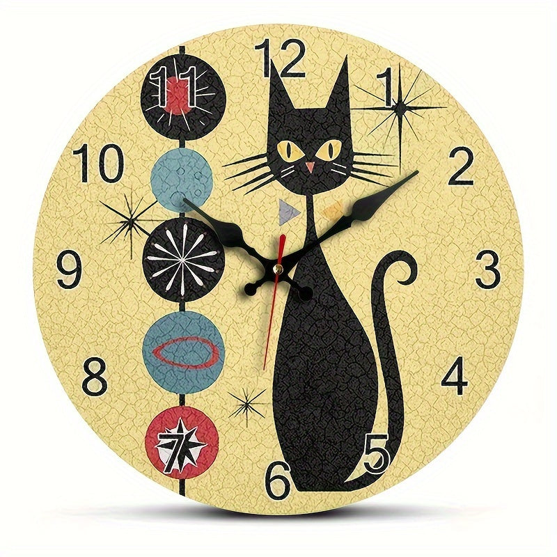 CoolCat - Horloge Murale Silencieuse en Bois Motif Chat