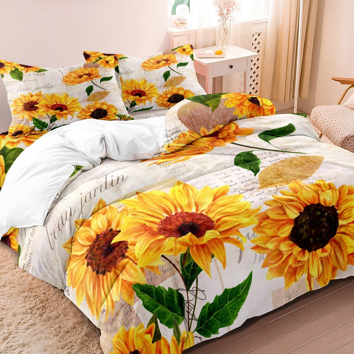 DunaBloom - Soft Sunflower Duvet Cover for a Bright Natural Bedroom