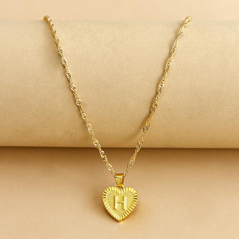 Amara - Gold Heart Initial Pendant Necklace