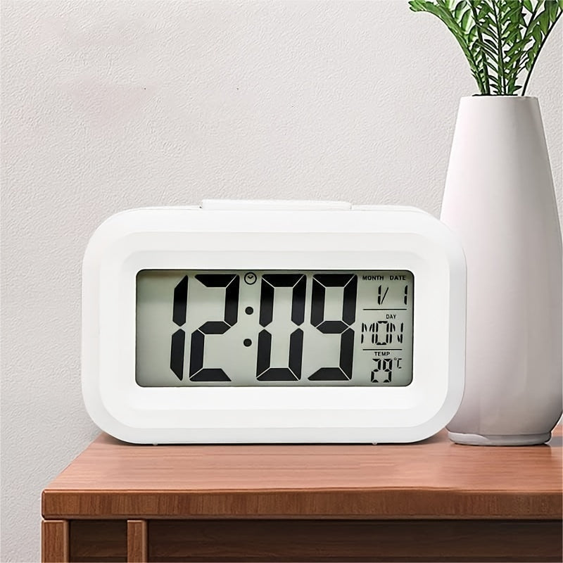 SmartAlarm Clock - Compact LCD Alarm Clock with Music Alarm and Temperature