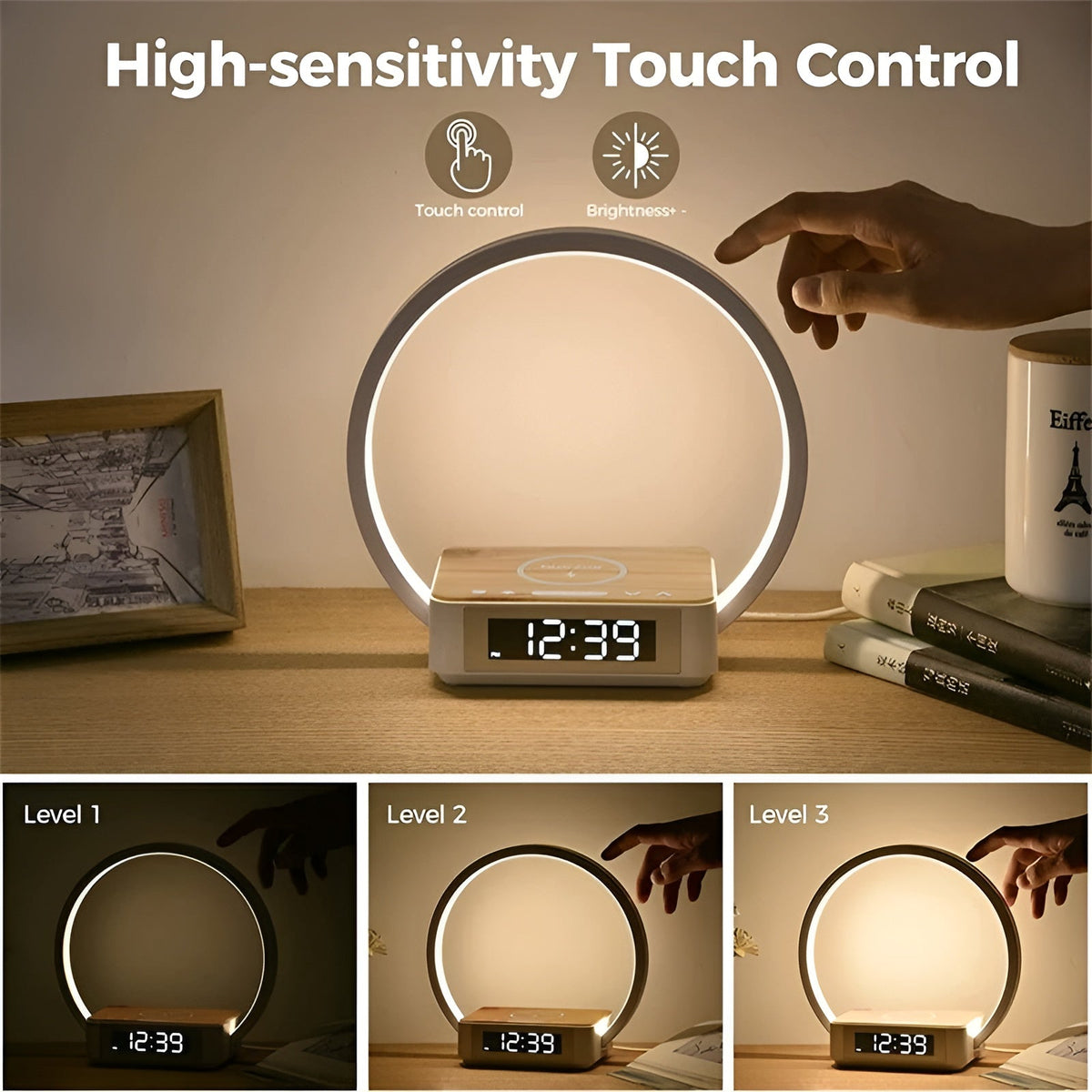 LuminaCharge - 3-in-1 Bedside Lamp with Wireless Charger and Alarm Clock