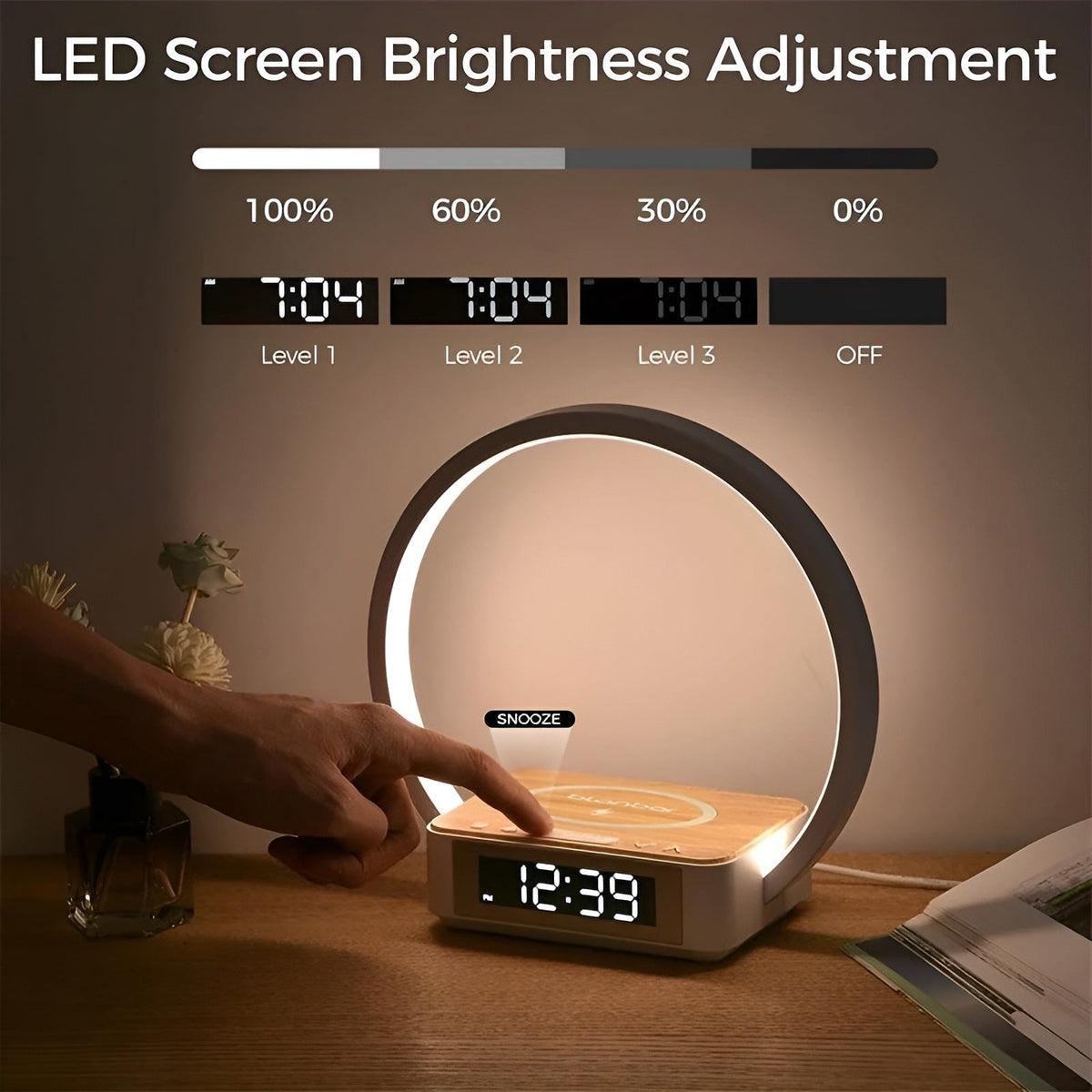 LuminaCharge - 3-in-1 Bedside Lamp with Wireless Charger and Alarm Clock