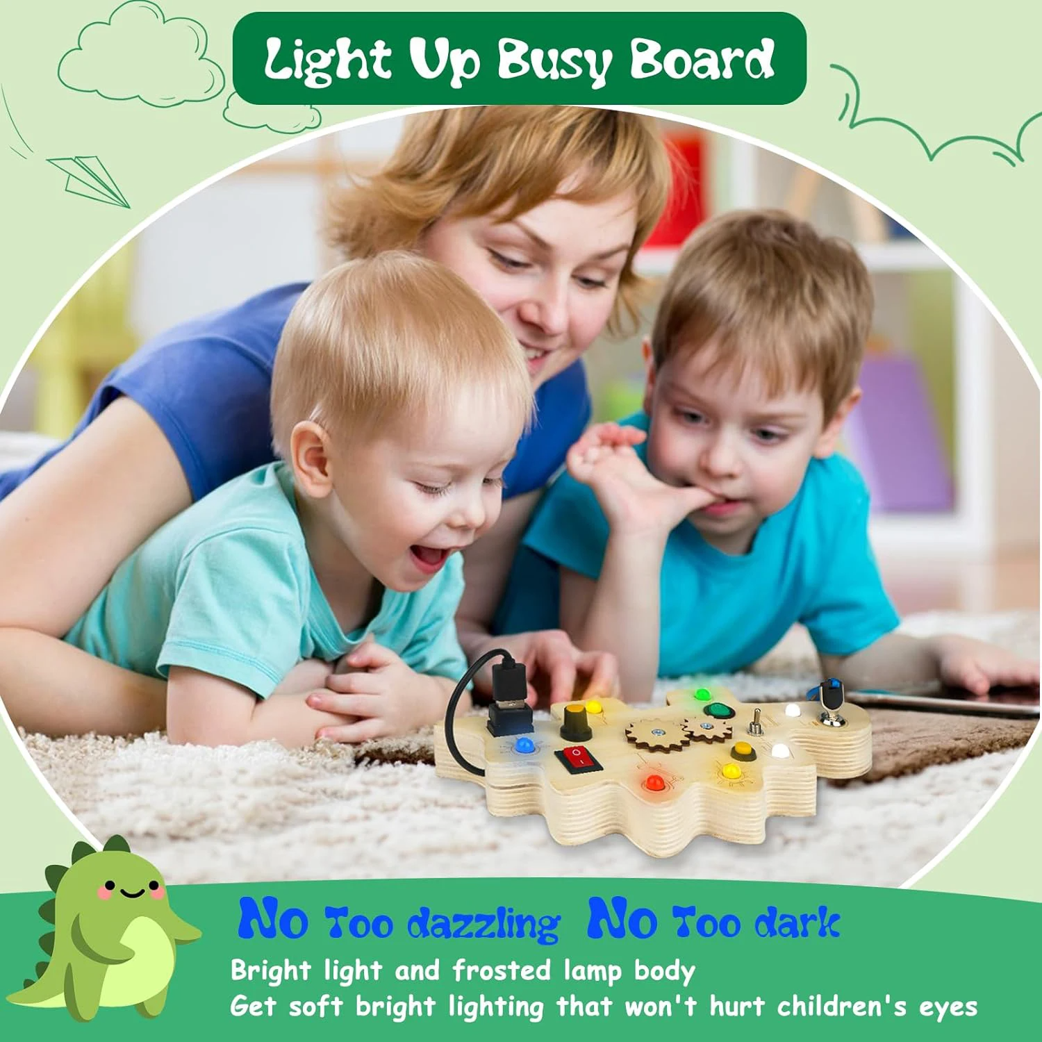 Odessaur - Montessori Dinosaur Sensory Board with LED Lights