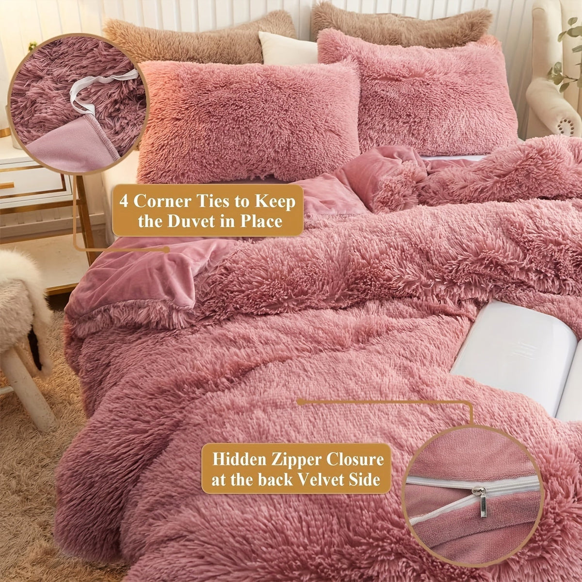 IndulgeNest - Ultra Soft Plush Duvet Cover Set with Zip Closure