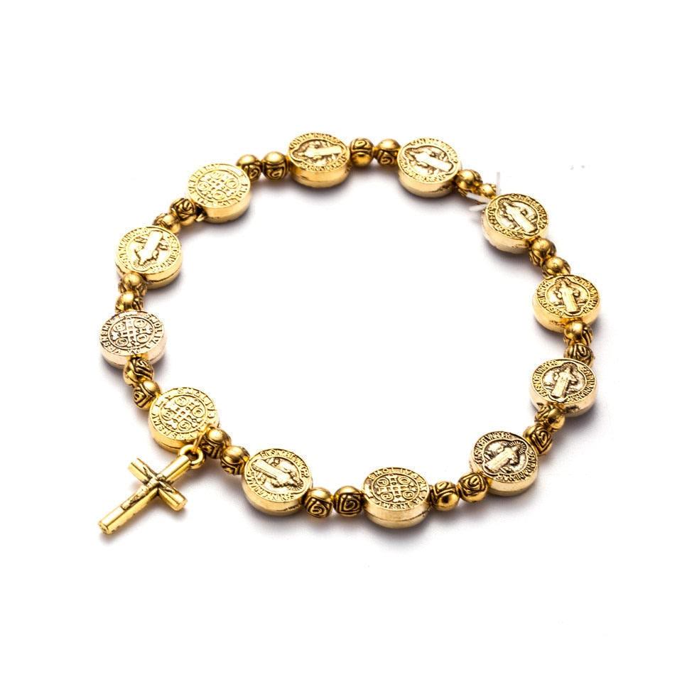 Solana - Bracelet croix chrétienne en or et argent de luxe