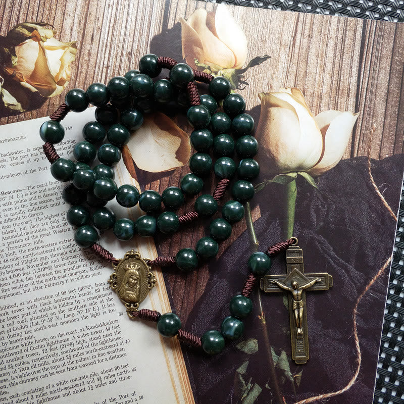 Celeste - Collier chapelet croix en agate mousse
