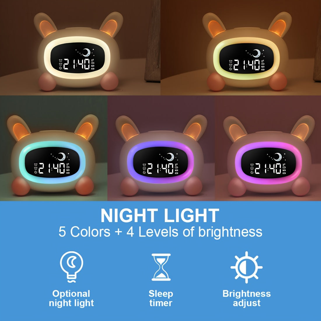 BunnyTime - Rabbit Alarm Clock with Night Light and Soothing Sounds