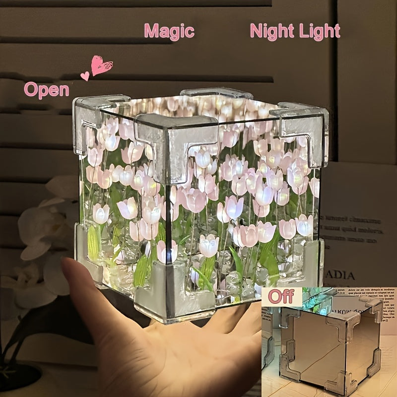 Gentlebloom - Elegant LED Tulip Night Light with Mirror