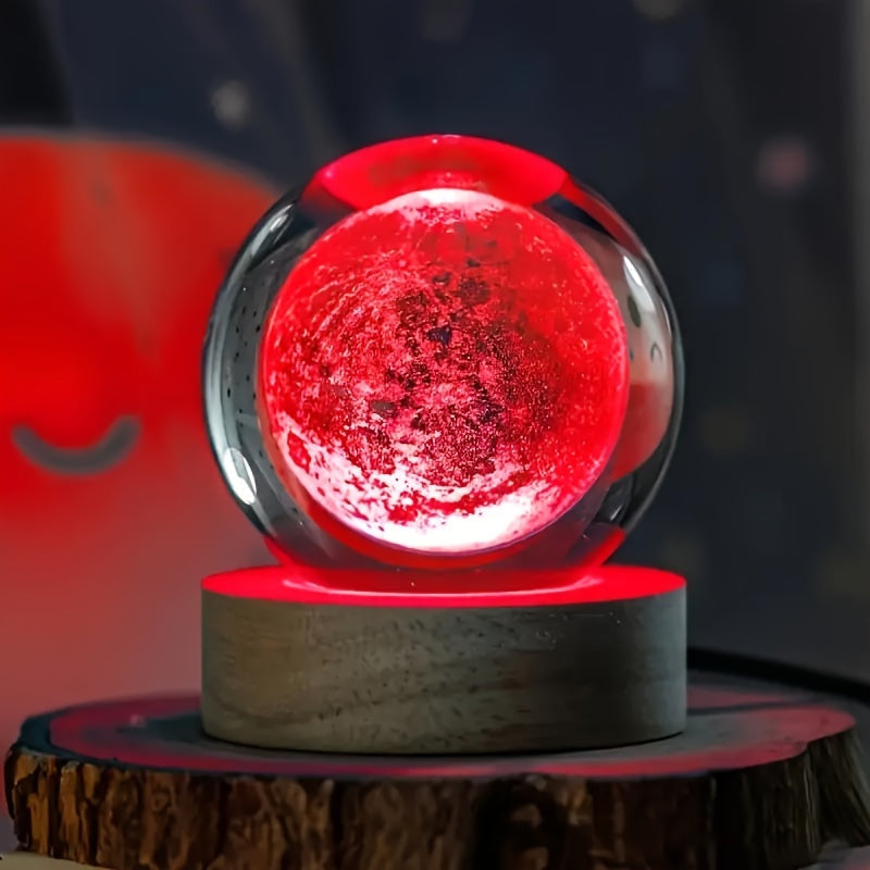 Spherune - 3D Crystal Table Lamp with Wooden Base