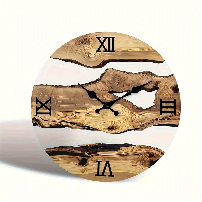 RustiqueClock - Round Wall Clock with Wood Effect and Silent Mechanism