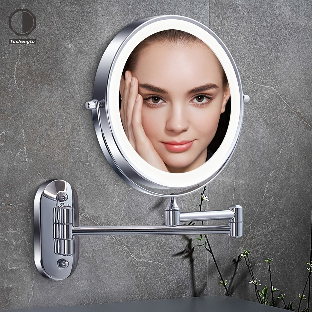 GlamGlow - LED Wall Mirror with Magnifying Lens and USB Charging