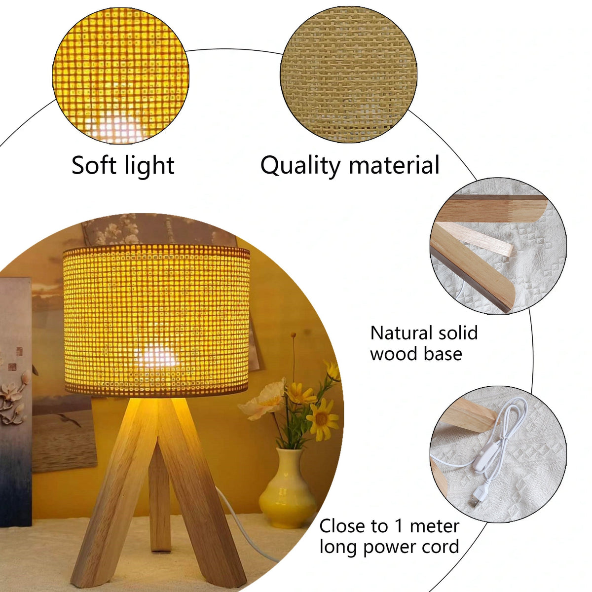 DecoGlow Lamp - Wooden Table Lamp with USB Power