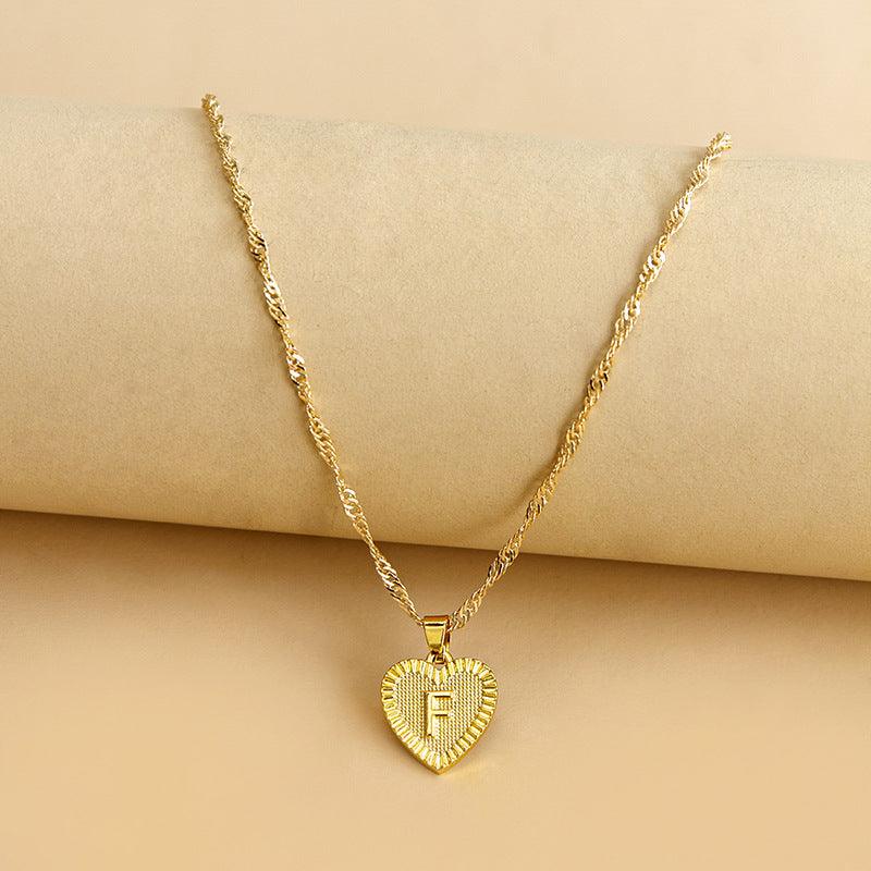 Amara - Gold Heart Initial Pendant Necklace