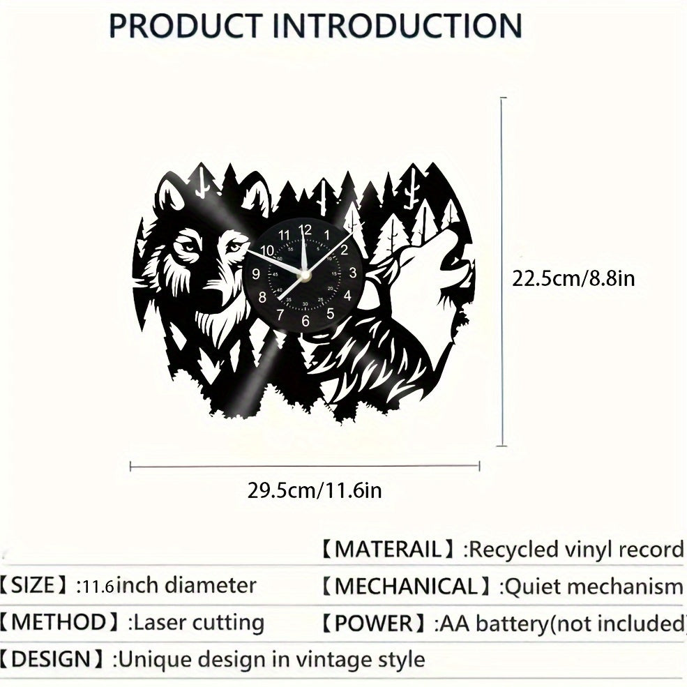HuskyVinyl Clock - Rustic Recycled Vinyl Wall Clock with Husky Design