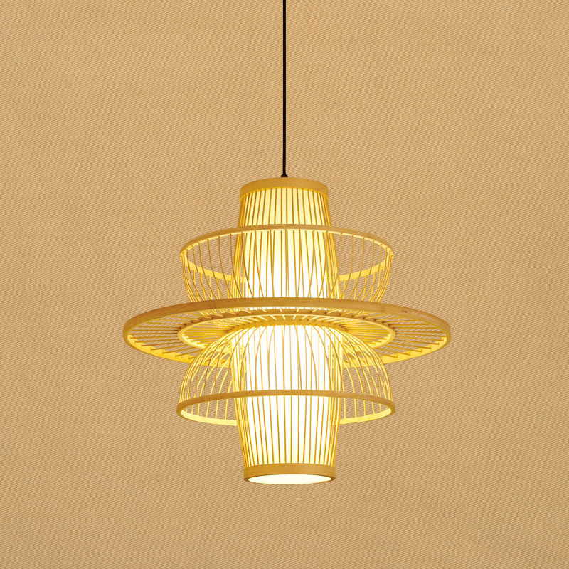 ZenLuxe Pendant - Elegant Black and Beige Bamboo Suspension Light