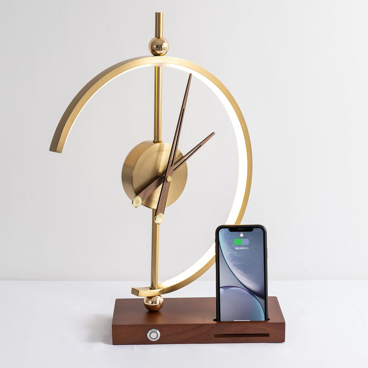 Wyntor - Gold Table Lamp with Wireless Charging and Clock