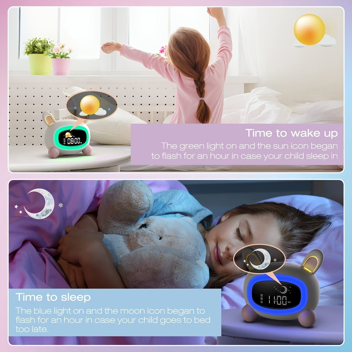 BunnyTime - Rabbit Alarm Clock with Night Light and Soothing Sounds