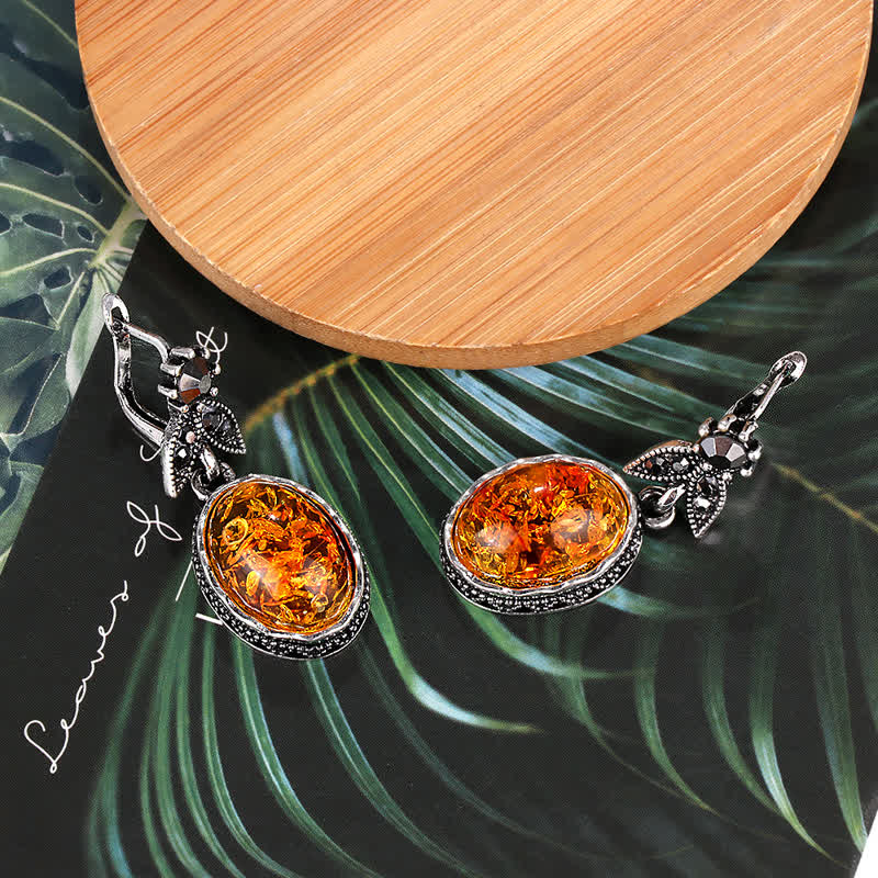 Nora - Boucles d'oreilles fleurs vintage en ambre
