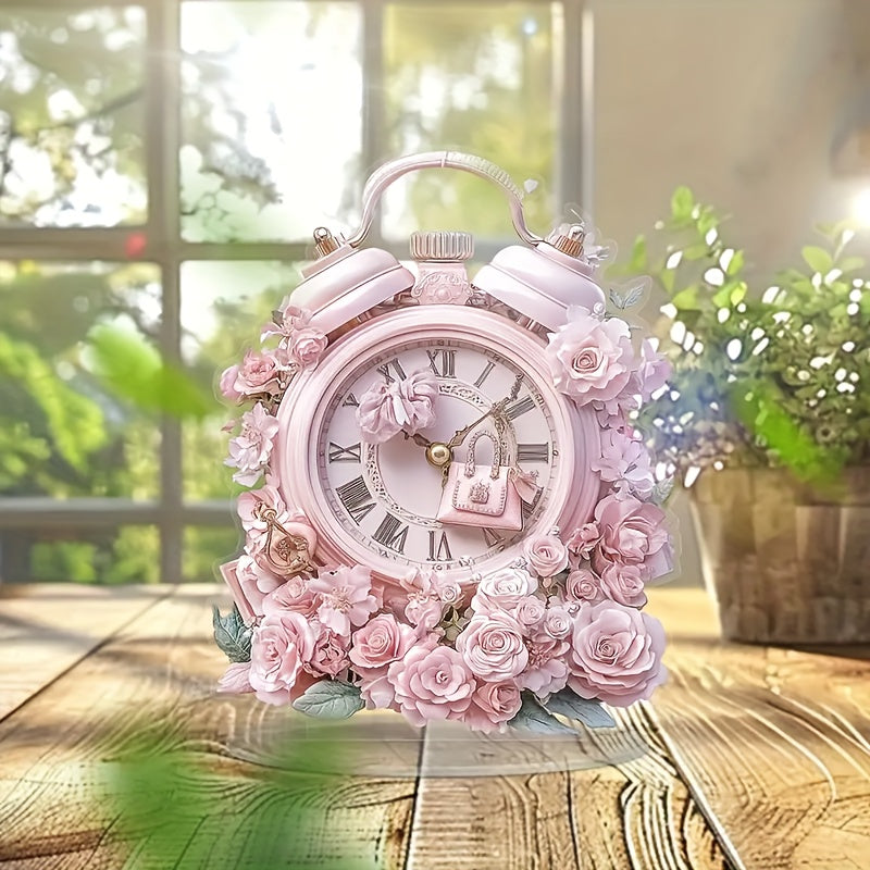 Lefleur Clock - Boho Pink Floral Acrylic Alarm Clock