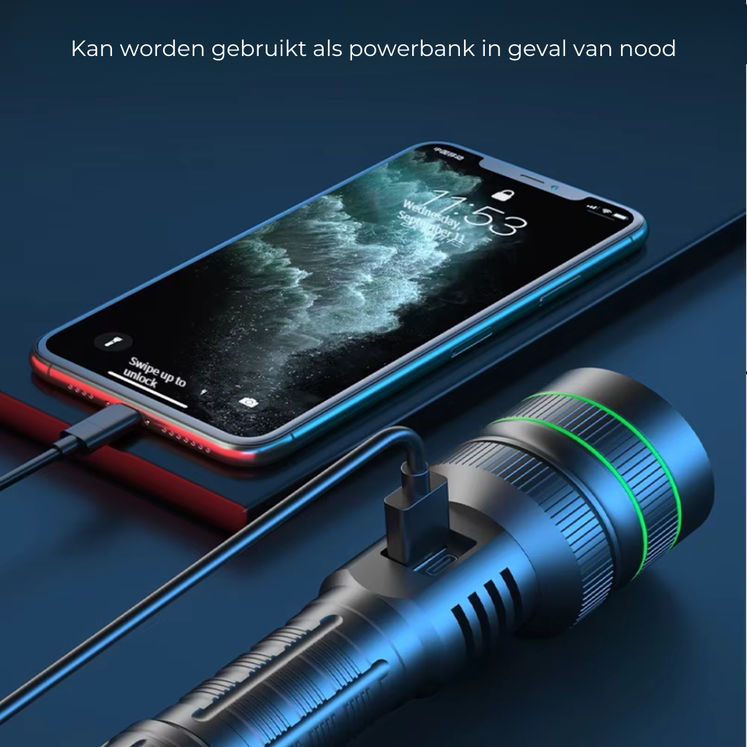 PowerBeam - Lampe torche LED puissante avec zoom