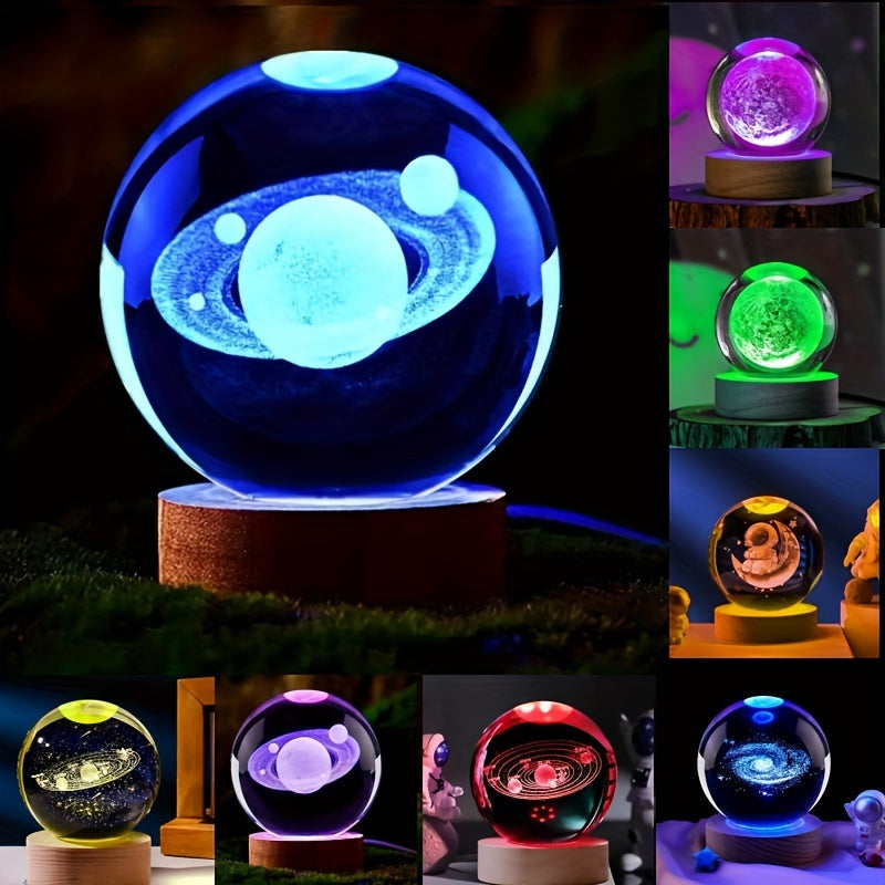 Spherune - 3D Crystal Table Lamp with Wooden Base