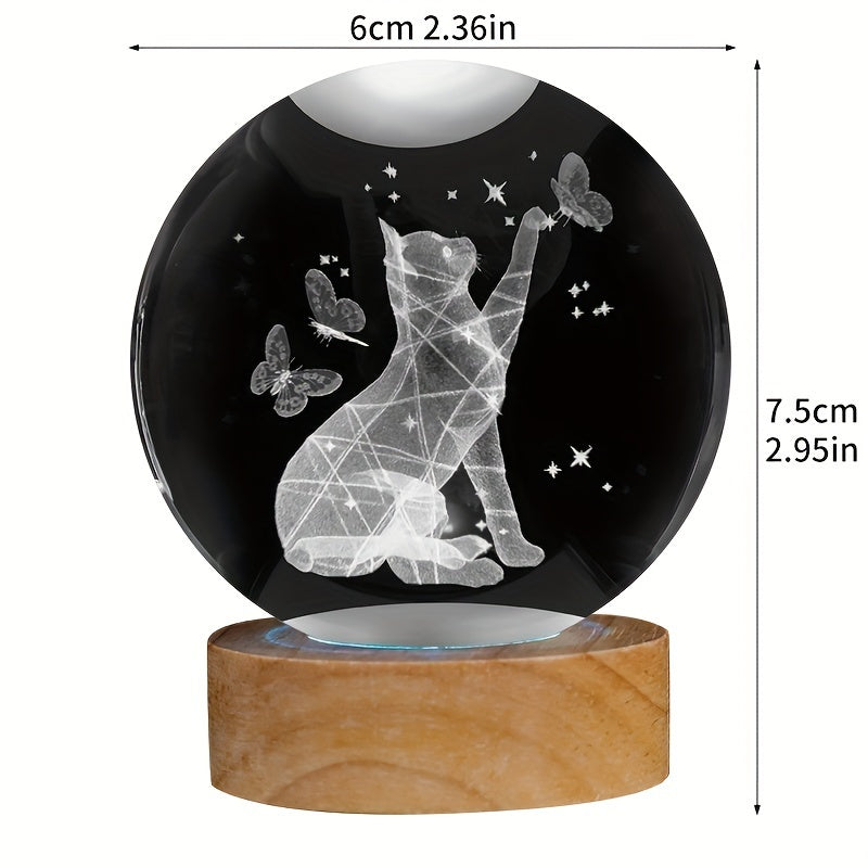 Uzora - 3D Crystal Ball Night Light with Wooden Base