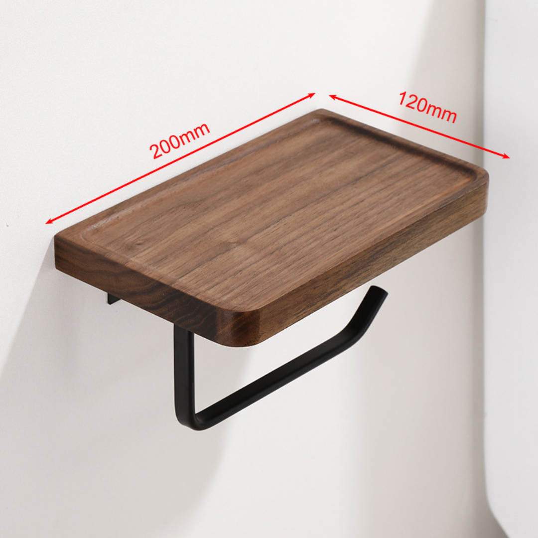 Wall-Mounted Toilet Paper Holder - Walnut and Stainless Steel Bathroom Accessory