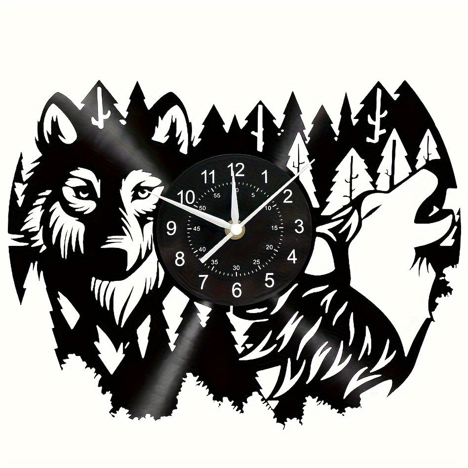 HuskyVinyl Clock - Rustic Recycled Vinyl Wall Clock with Husky Design