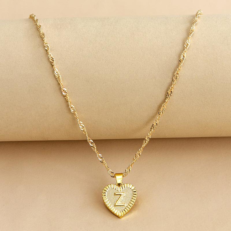 Amara - Gold Heart Initial Pendant Necklace
