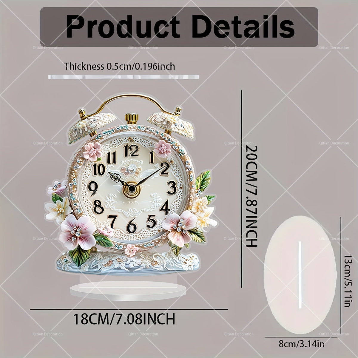 GlamTime Clock - Floral Acrylic Alarm Clock with Rhinestones