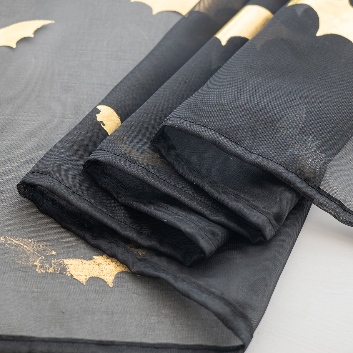 BatGlow Curtains - Black Sheer Voile with Bat Print