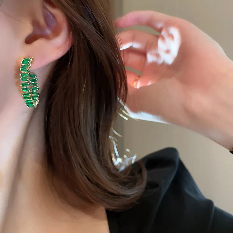 Esme - Créoles cristal vert émeraude glamour