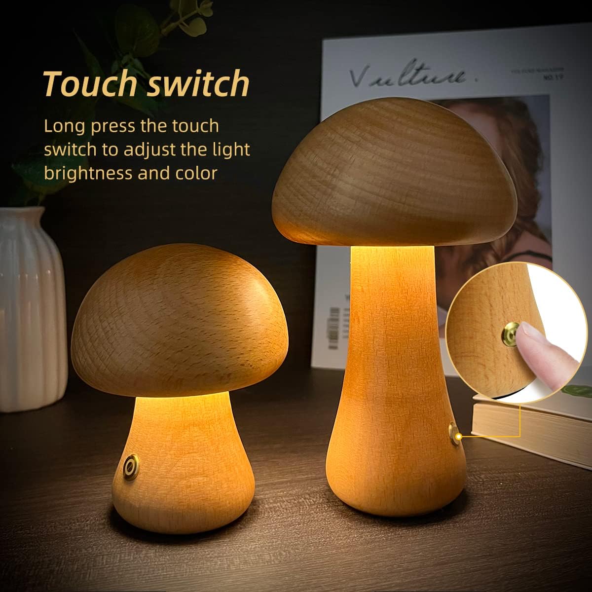 Faunwood - Wireless Wooden Mushroom LED Night Light