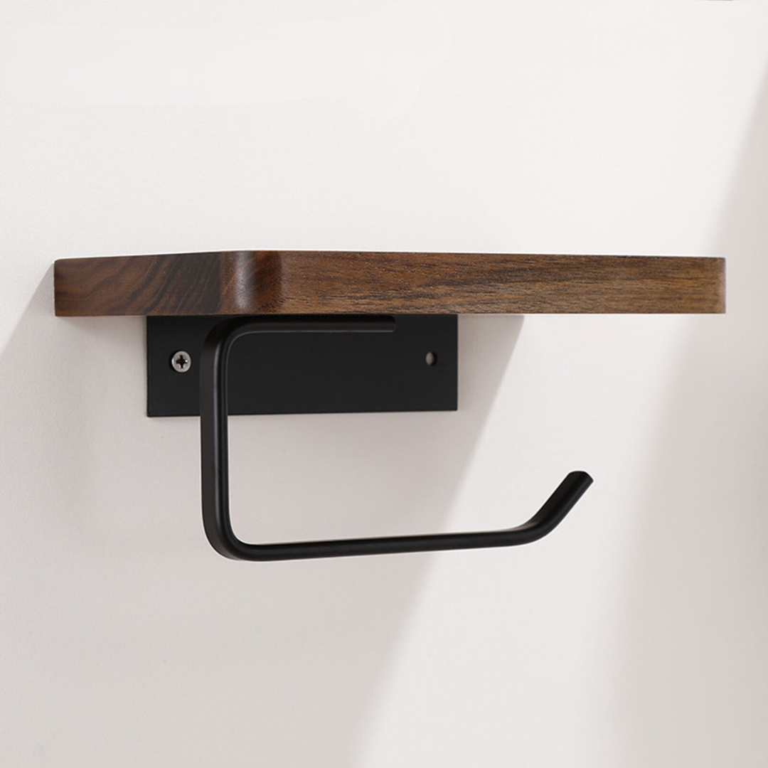 Wall-Mounted Toilet Paper Holder - Walnut and Stainless Steel Bathroom Accessory