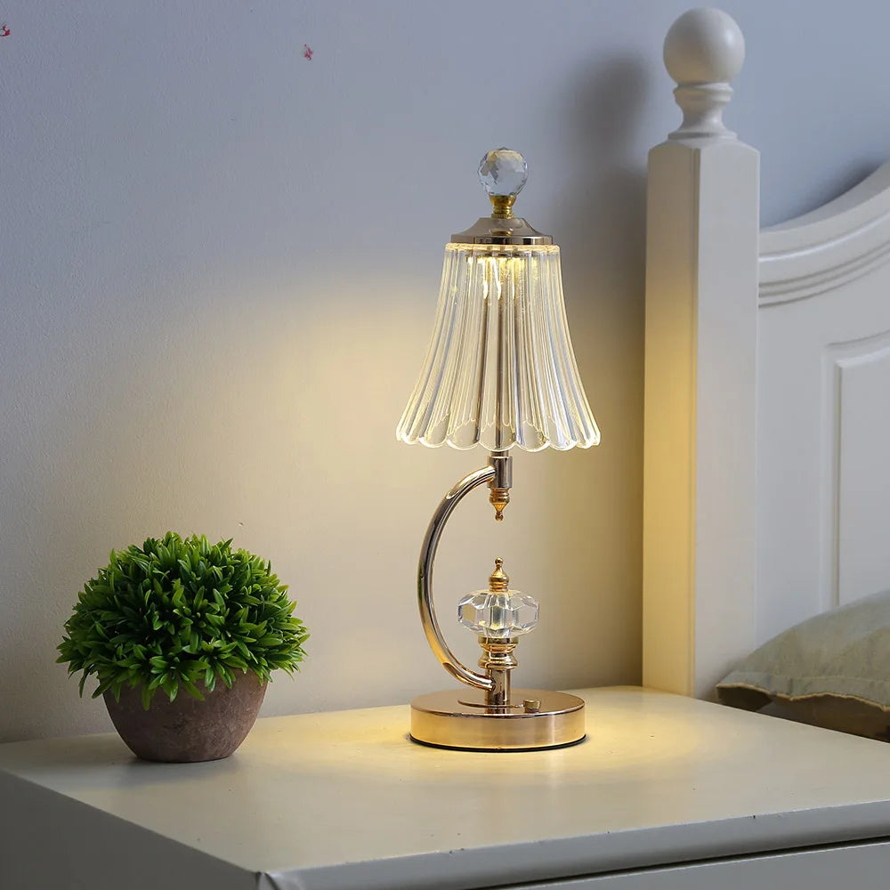 Yorelle - Vintage Crystal Wireless Touch Table Lamp