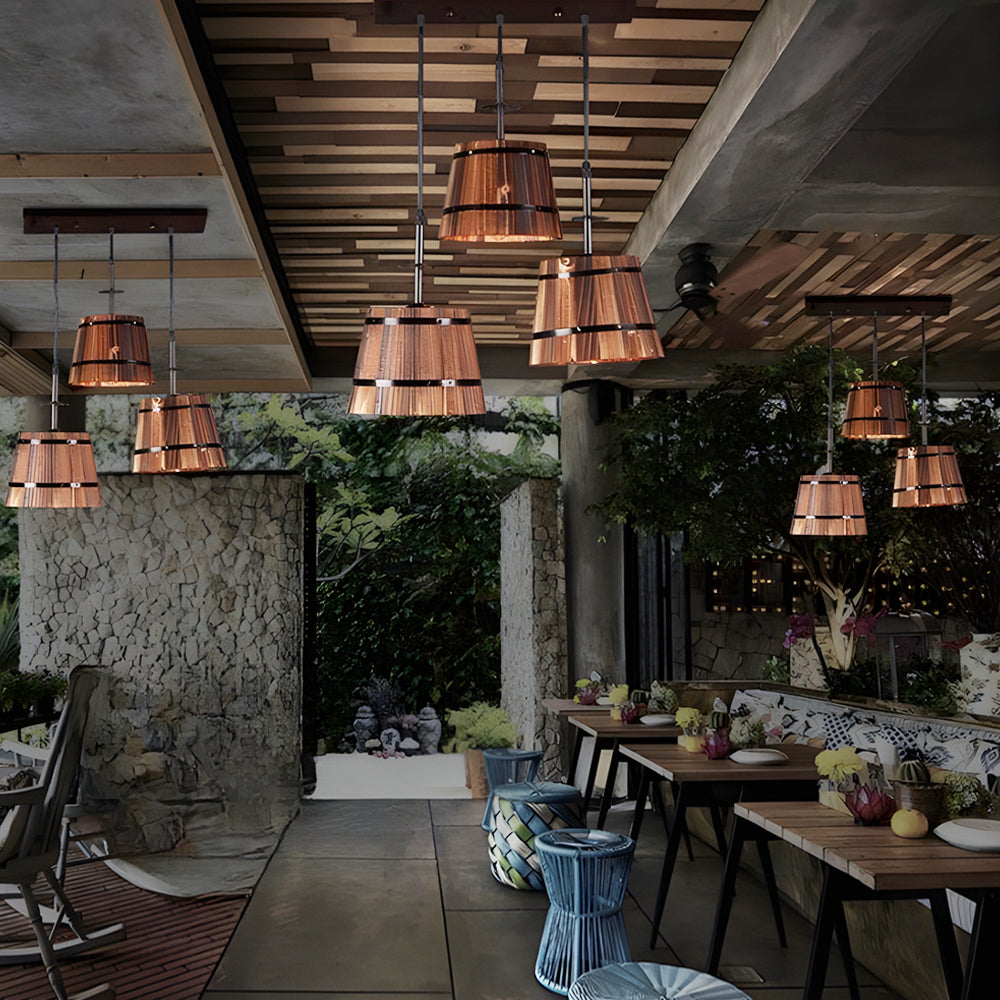BucketGlow Pendant - Wooden Bucket-Style Light for a Cozy Bar
