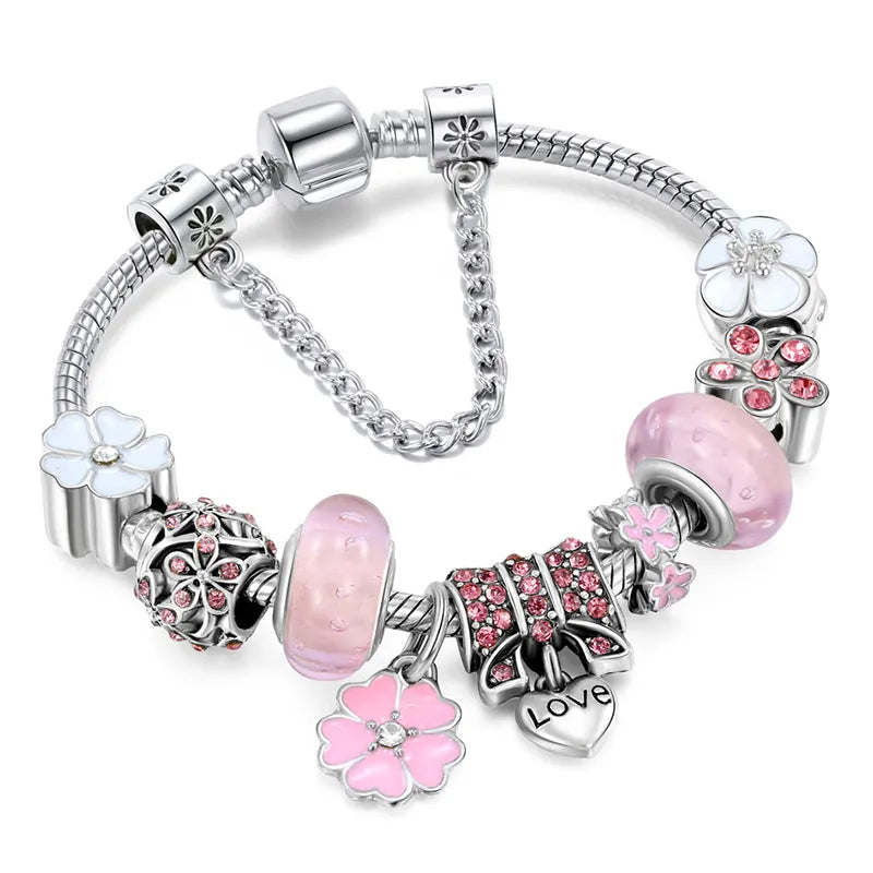 CharmBracelet 925 - Bracelet en argent élégant à fleurs
