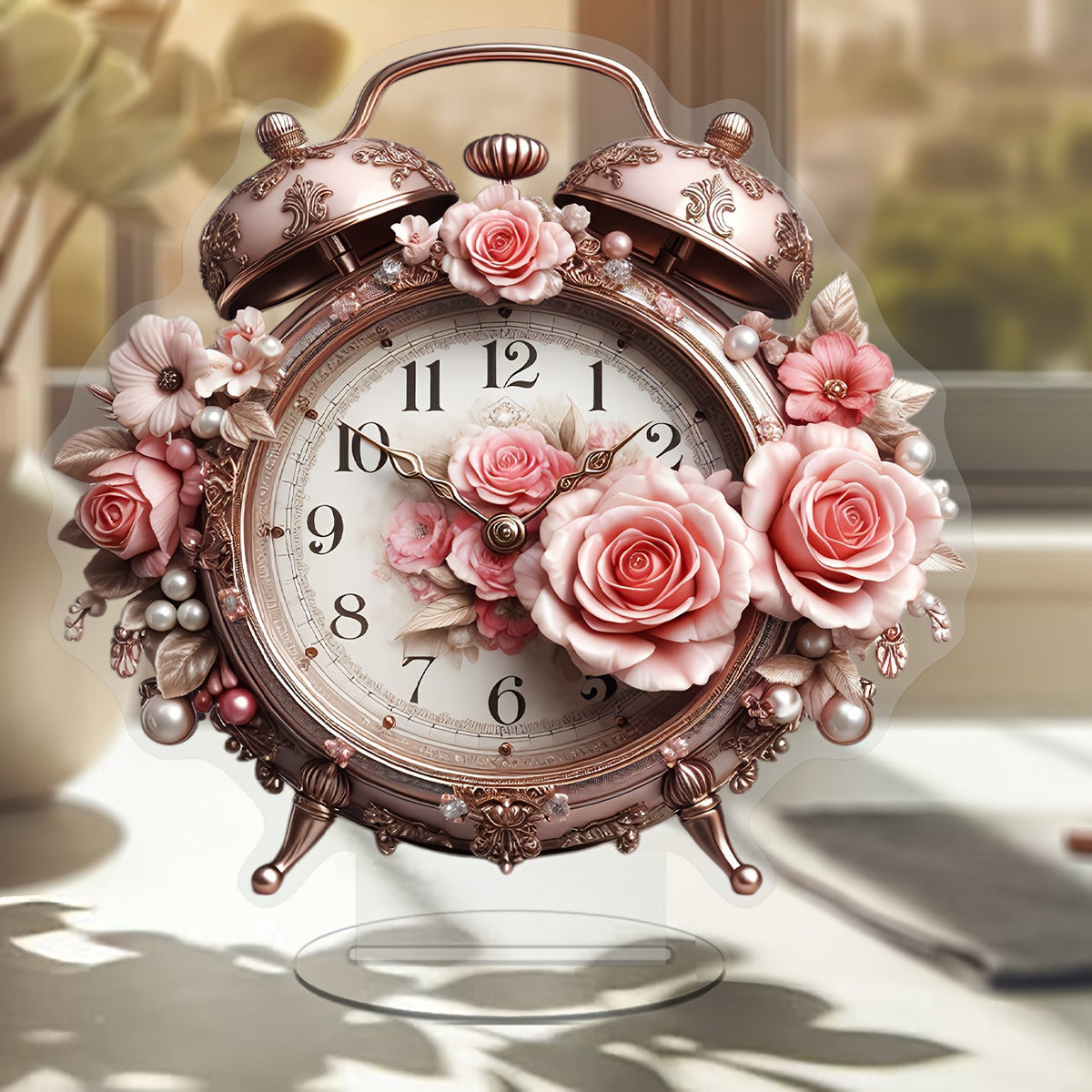 BohoBloom Clock - Vintage Floral Acrylic Table Clock